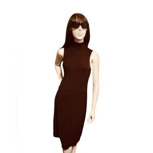 Ann Taylor Brown Size 2 Ribbed Knit Turtleneck Dress with Drop Waist